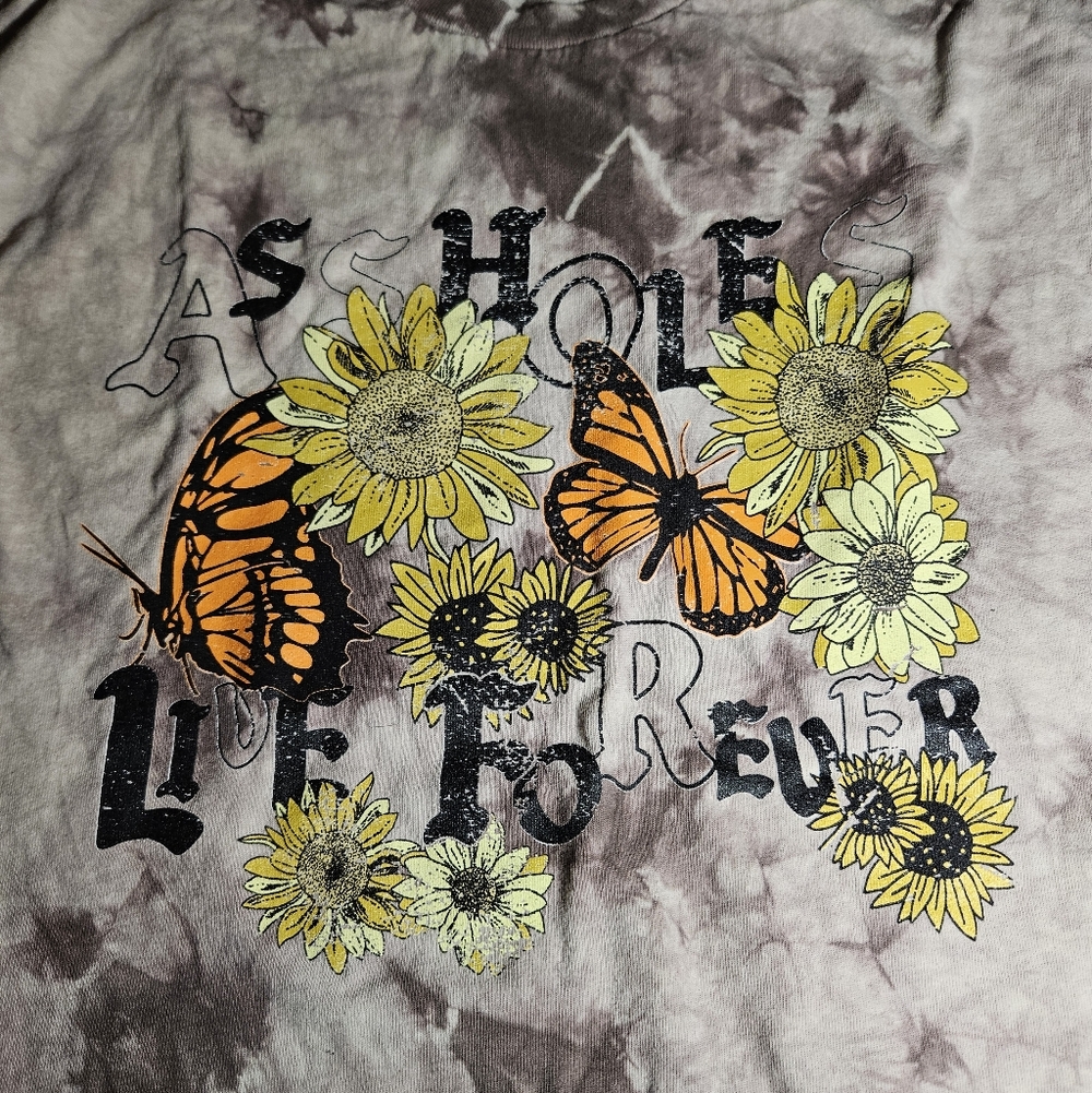 Assholes live forever Sunflowers And Butterflies Tie Dye Graphic Tee Shirt - Picture 5 of 6